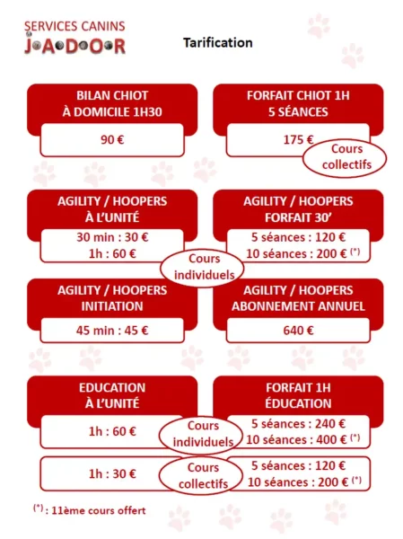 educateur canin Annecy - tarification JADOR
